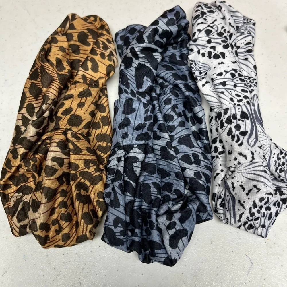 Animal Print Stretch Headbands Set of 3 Leopard Cheetah Yoga Hair Accessories
